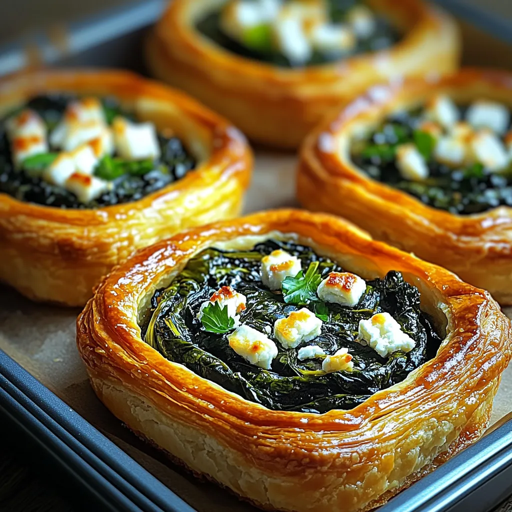 A tray of pastries with cheese and spinach.