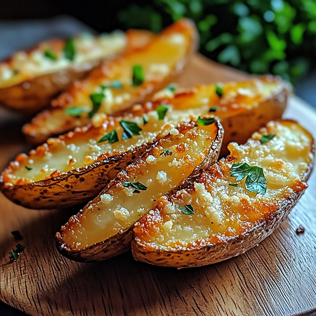 Three slices of potatoes with green herbs on top.