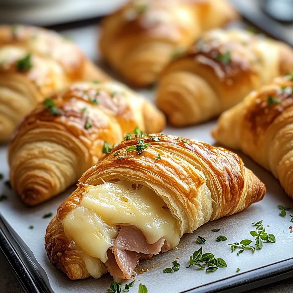 A tray of croissants with cheese and herbs.