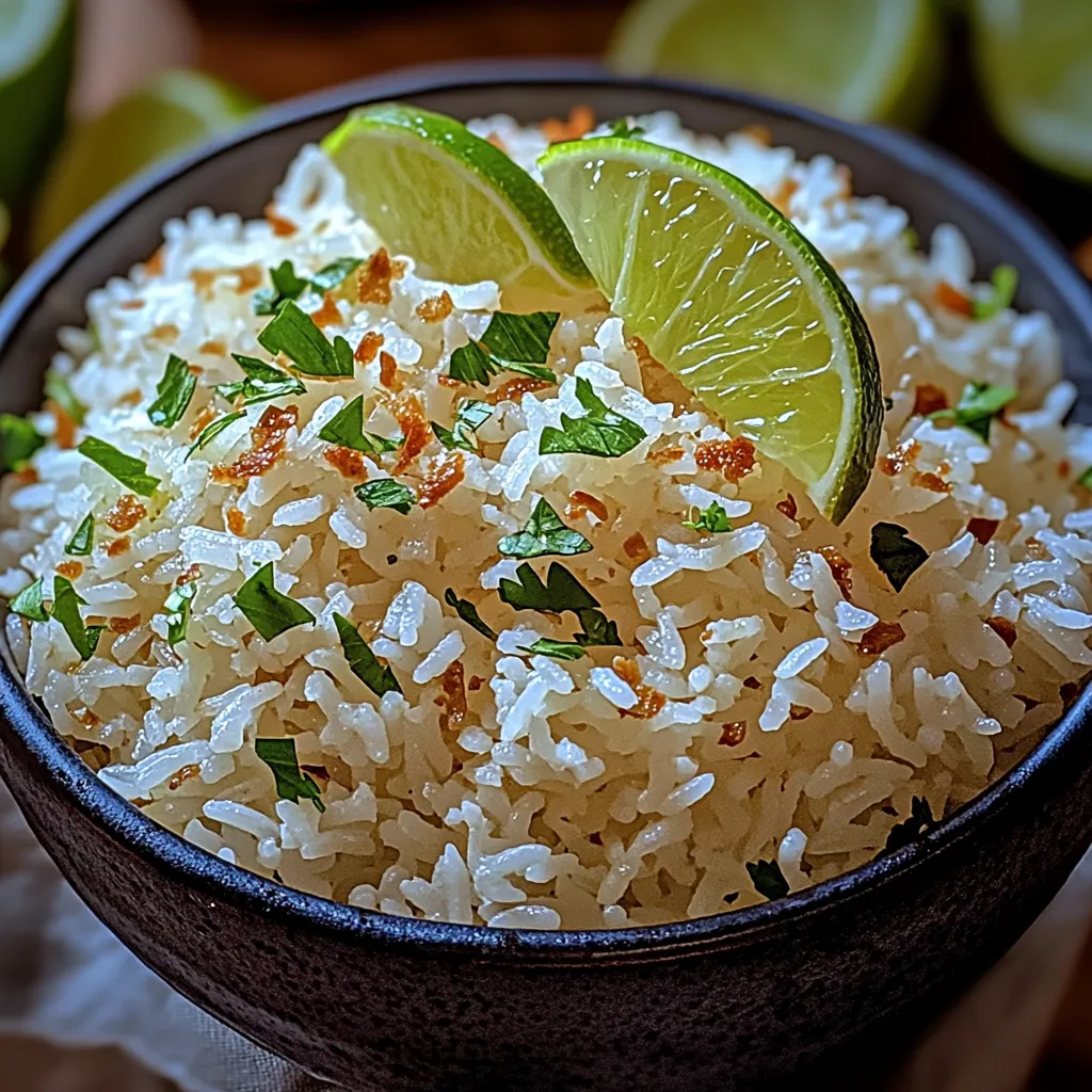 A bowl of rice with lime wedges on top.