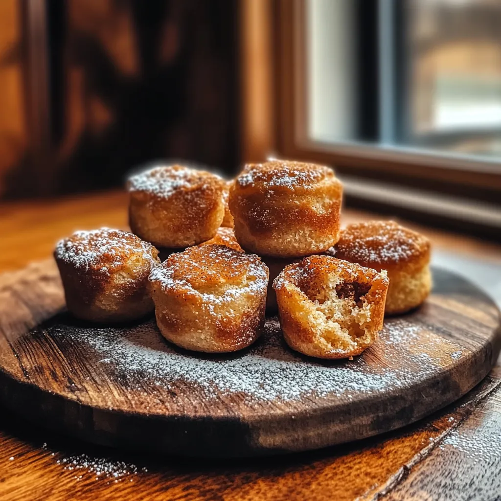 A plate of powdered sugar donuts.
