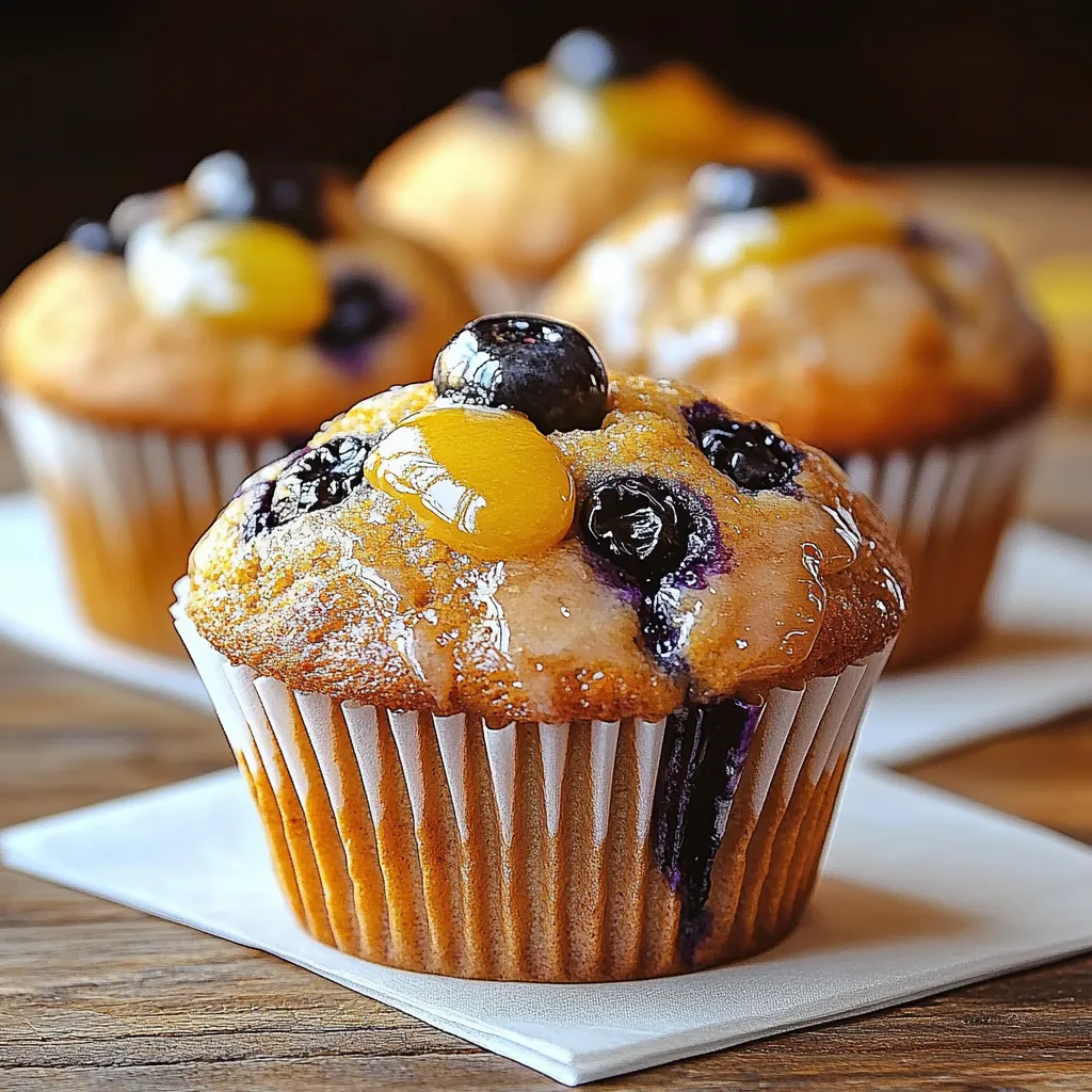 A cupcake with blueberries and a yellow filling.