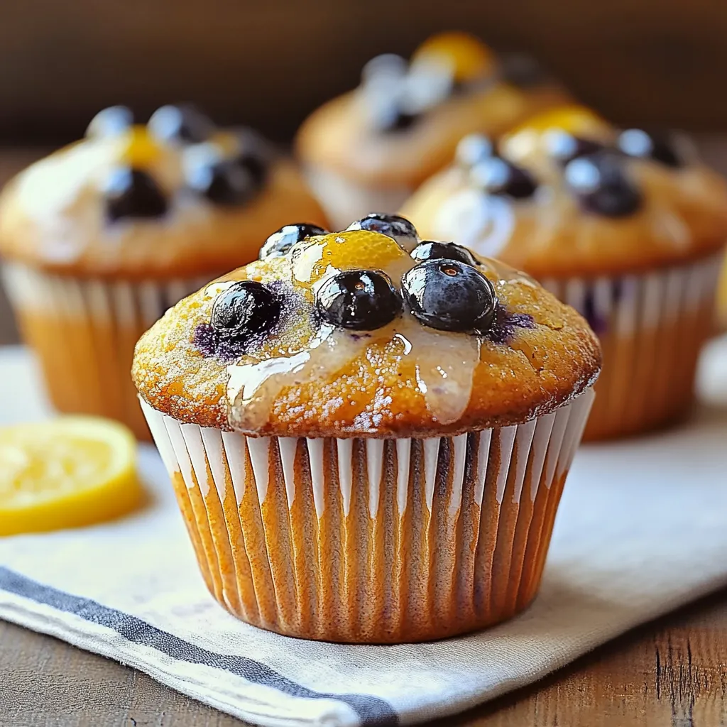 A cupcake with blueberries and lemon on top.