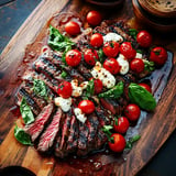 Juicy grilled flank steak topped with fresh mozzarella, tomatoes, and basil for a Caprese twist.