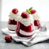 Velvety white chocolate mousse swirled with sweet raspberries for a creamy and elegant dessert.