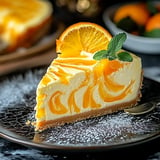 Creamy orange pineapple swirl cheesecake with tropical flavors and a beautifully marbled design.