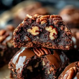 Gooey pecan pie brownie bombs with a rich chocolate shell and a sweet, nutty center.