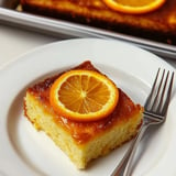 Traditional Greek orange cake, Portokalopita, with layers of phyllo and a zesty orange syrup.