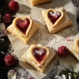 Heart-shaped vegan pastries filled with sweet flavors, perfect for sharing your love.