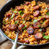 Quick and easy Cajun rice sausage skillet packed with bold flavors and hearty ingredients.