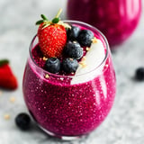 Healthy beet and strawberry chia pudding with a vibrant color and refreshing flavor.