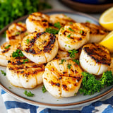 Perfectly grilled scallops with a golden sear and a tender, juicy center.