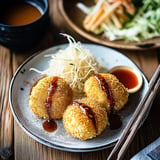 Crispy Japanese korokke with a golden breadcrumb coating and a soft, savory filling.