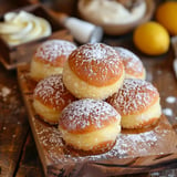 Soft and fluffy bomboloni, classic Italian doughnuts filled with sweet cream or jam.