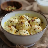 Soft and spongy rasmalai soaked in a rich, saffron-infused sweet milk.