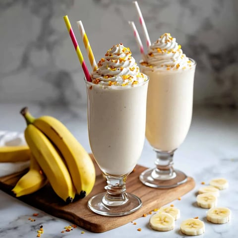 Creamy and refreshing banana milkshake made with ripe bananas and a touch of sweetness.