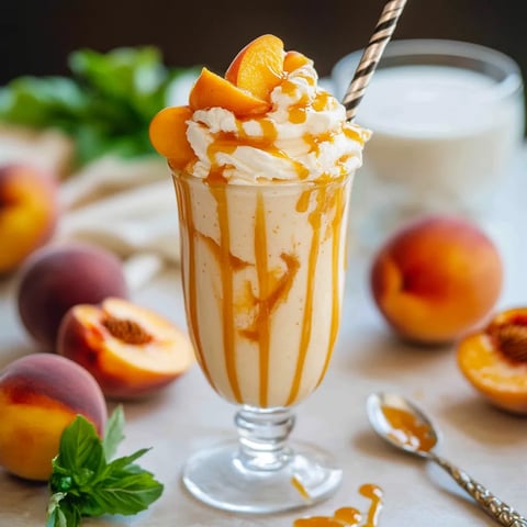 Refreshing and creamy peach milkshake made with ripe peaches for a quick and delicious treat.