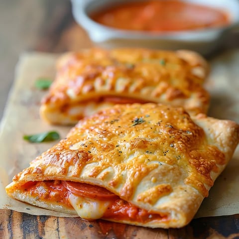 Crispy homemade pizza pockets stuffed with gooey cheese and savory fillings.