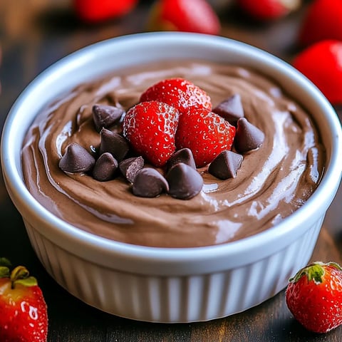 A bowl of chocolate and strawberries.